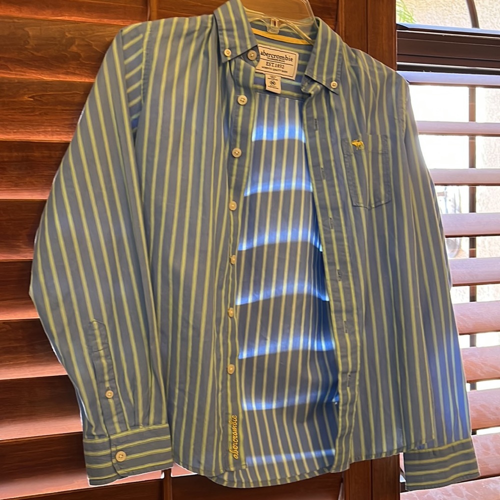 ABERCROMBIE boys medium dress shirt blue/green - Picture 5 of 7
